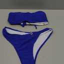 ZAFUL Women Strapless Textured Bandeau Bikini 2 Piece Swimwear Cheeky Solid Lace up Bathing Suits (Medium, 1-royal Blue)