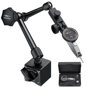Neoteck 0-0.03"/ 0.0005" Dial Test Indicator with 132lbs(60kg) Max Pull Magnetic Base Stand Test Indicator Set with 3/ 8 inch (9.52mm) Clamping Hole for Machine Set-Up and Narrow Area Measurement-Black