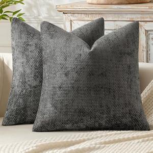 MIULEE Pack of 2 Couch Throw Pillow Covers 16x16 Inch Dark Gray Modern Boho Accent Decorative Pillow Covers Soft Chenille Farmhouse Cushion Covers for Home Decor Bed Sofa Living Room