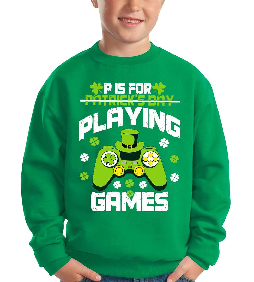 BesserBay Boys Girls St Patrick's Crewneck Funny Sweatshirts Clover Irish Shamrock Long Sleeve Tops Irish Games 9-10 Years