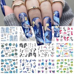 Marble Nail Art Stickers Water Transfer Nail Decals Full Wraps Gradient Acrylic Nail Kits for Women Kids Girls Manicure Decoration Accessories Supplies 12 Sheets