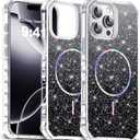 Compatible with iPhone 16 Pro Max Case Magnetic Glitter iPhone 16 Pro Max Phone Case 6.9" with Curly Wavy Frame Design [Bling & Cute][Compatible with Mag-Safe],Black