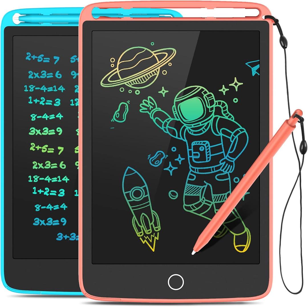 TECJOE 2 Pack LCD Writing Tablet with Fridge Magnets, Doodle Board for Kids Drawing Kitchen Memo, Christmas Stocking Stuffers Birthday Gifts Toys for Boys Girls 8.5 Inch(Blue+Pink)