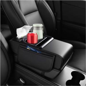 4 in 1 Center Console Cover,Multifunctional Car Armrest Storage Box with Cup Holder& Phone Holder& Car Tissue Holder,7.68 * 13.98" Arm Rest Cover for Cars with 2 Side Pockets