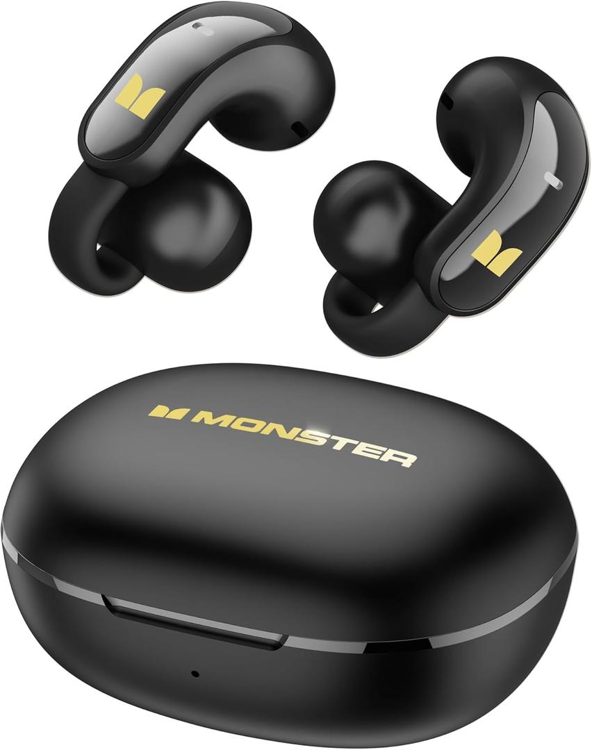 Monster Open Ear AC228 Wireless Headphones, Clip-On Earbuds, Adaptive Comfort, Immersive Audio, Bluetooth 6.0 Open Ear Earphones with ENC Clear Call, 30H Playtime, IPX5 Water Resistant, Black