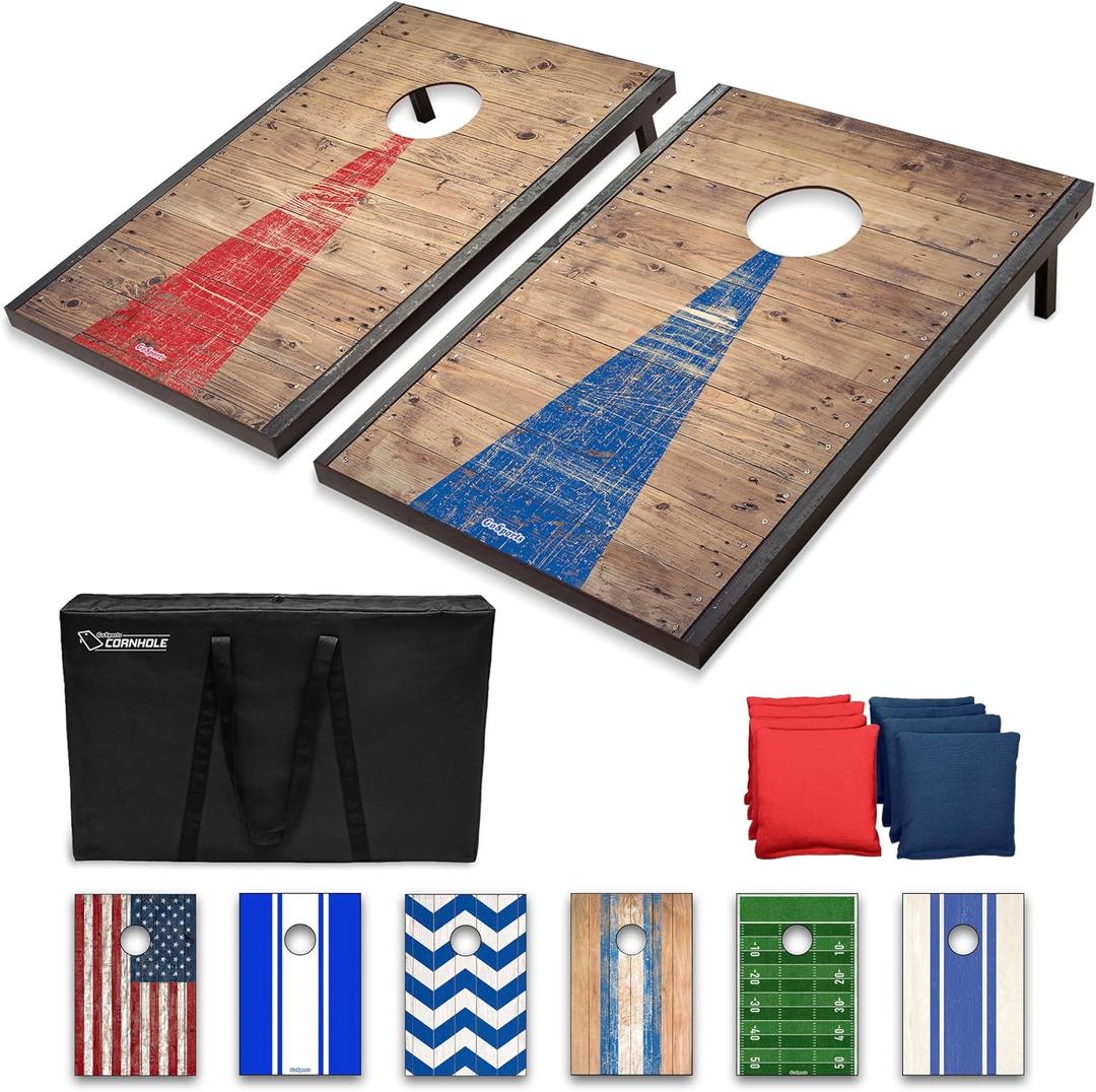 GoSports 3 x 2 ft Rustic Design Cornhole Game Set - Includes Two 3 x 2 ft Boards, 8 Bean Bags, and Carry Case
