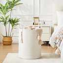 Woven Rope Laundry Hamper, Tall Laundry Basket for Blanket Storage, Large Dirty Clothes Hamper for Toys, Decorative Baby Nursery Hamper for Bedroom, Living Room - White, 58L