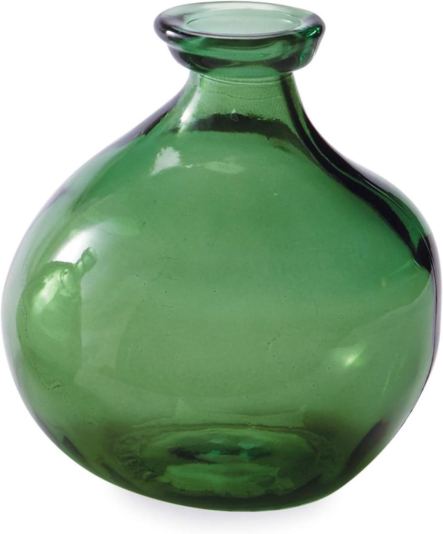 Mud Pie Recycled Green Spanish Rounded Small Glass Vase 7.5" x 6.5" Dia