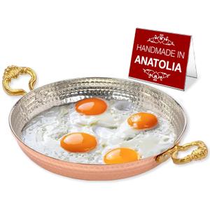 Hakan Copper Egg Pan for Cooking | Handmade Frying Pan | Hammered Skillet with Double Handles for Omelette | Authentic Kitchen Cookware & Copper Gifts Idea, 7.9 (20 cm)