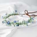Handmade Blue Flower Crown Green Leaf Headdress for Women Girls Flower Headband Bridal Headpiece Fairy Wreath for Birthday Party Festival Cosplay
