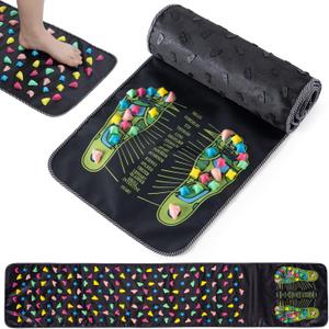 Foot Massage Mat, Reflexology Walk Stone Road Acupressure Mat with Chart, Feet Pressure Point Mat for Long Sitting Elderly Students and Office Workers (68.9 x 13.78 Inches)