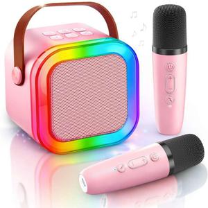 Stargo - Karaoke Machine for Kids, Portable Mini Bluetooth Microphone Speaker with 2 Wireless Microphones, Voice Changer, LED Lights for Boys & Girls Home Party Birthday Gifts for Teen Girls & Kids (Pink, Pink)