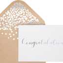 Congratulations Card 50 Pack Matte Finish Greeting Cards With Congratulations Embossed In Silver Foil Letters For Engagement, Graduation, Wedding 52 Silver Foil Confetti Kraft Envelopes (White)