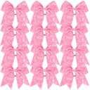 12 Pcs Large Glitter Ponytail Holders - Big 8" Hair Bows and Elastic Hair Ties for Cheerleaders, Sports and Teens (Pink)