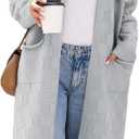 Saodimallsu Womens Long Cardigan Sweaters 2025 Oversized Open Front Checkerked Sweater Trendy Knit Jacket with Pockets