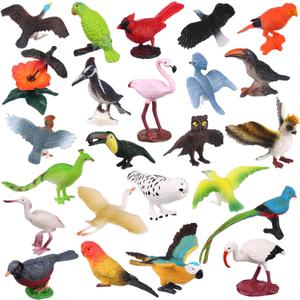 Warmshine 24 Pcs Realistic Bird Animals Figurines Mini Bird Figures Model Eagle Parrot Robin Owl Plastic Birds Figures Fairy Garden Accessories Dollhouse Birthday Cake Toppers