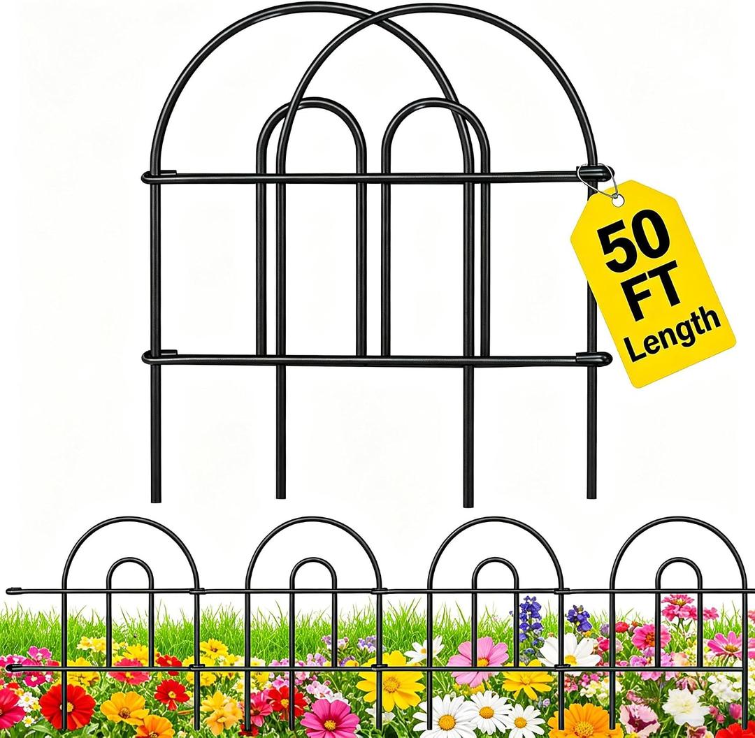 AMAGABELI 35 Panels 18in(H)50ft(L) Decorative Garden Fence No Dig Rustproof Metal Pre-Linking Fence Panels Garden Edging Border Animal Barrier Fencing for Flower Beds Yard Patio Outdoor Decor Black