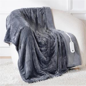 Electric Blanket Heated Throw, 50" x 60" Heated Blanket with 8 Heat Levels & 8 Hours Auto Off, Fast Heating Sherpa Blankets Machine Washable with ETL & FCC Certified, Light Grey