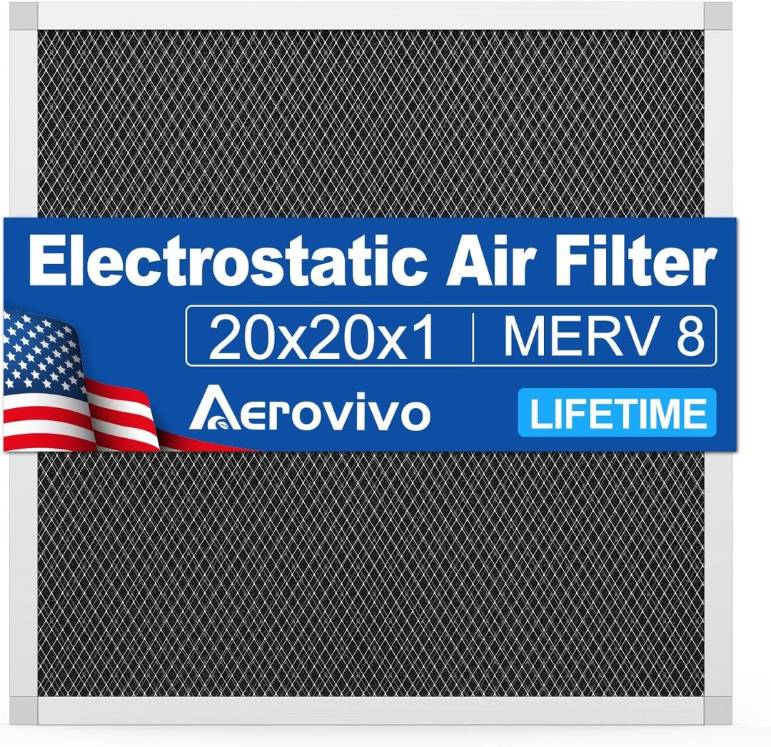 20x20x1 Reusable Electrostatic Air Filter - Washable, MERV 8, Lifetime Use - Economical Solution for Cleaner Air in Home or Office (Actual Size: 19.75" x 19.75" x 0.82")