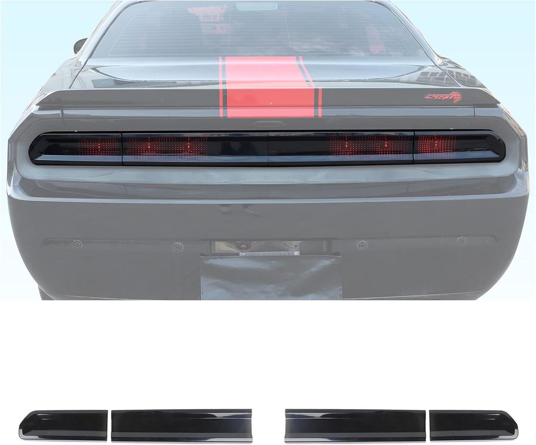 Hoolcar Tail Light Lamp Cover Guard Trim Bezel Frame Decor Exterior Accessories for 2009-2014 Dodge Challenger, Smoked Black
