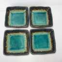 Japanese Ceramic 2.8 Inches Square 1.69 fl. oz. Soy Sauce Dish Blue Green Dipping Bowls, Mino Ware, Set of 4 Made in Japan