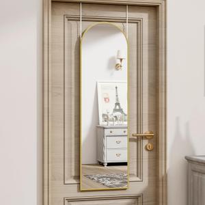 Vlush Door Mirror, Full Length Mirrors Over The Door, 14'' x 48'' Hanging/Rectangular Wall Mirror, Wall-Mounted/Hanging/Leaning, Home Decor,(Gold)