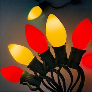 26Ft C7 LED Red and White Christmas Lights, Vintage Christmas Decorations with 27 LED Ceramic Bulbs, Connectable Hanging String Lights for Holiday Party Patio Roofline House Xmas Decor, Green Wire