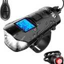 VLOXO Bike Speedometer with Bike Light Set, IPX7 Waterproof Bicycle Computer with Horn LED Front & Tail Light, USB Rechargeable (black)