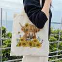 Dlzdn Sunflower Highland Cow Canvas Tote Bag For Women Aesthetic Tote Bag Shopping Grocery Bag Beach Bag Gifts for Women Teacher Bag Reusable Grocery Bag