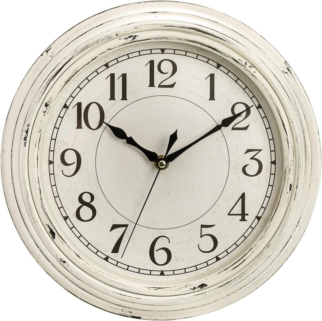 Peohud Silent Wall Clock, 12 Inch Vintage Non Ticking Quartz Battery Operated Round Clock, Rustic Wall Clock for Living Room Kitchen Home Office Classroom School