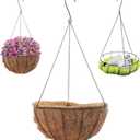 14 Inch Metal Hanging Planter Basket with Coconut Coir Liner, Round Metal Hanging Planter Basket with 100% Natural Coconut Coir Liner for Hanging Baskets, Garden Planter Pot,Window Box