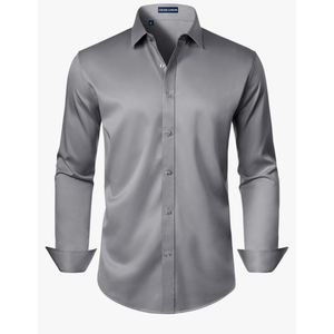 Lusead Men's High Stretch Dress Shirt Wrinkle Free Long Sleeve Slim Fit Business Casual Button Down Shirt Size 4XL