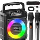 Karaoke Machine for Adults - Portable Bluetooth Karaoke Speaker with Two Wireless Microphones, PA System Speaker Supports TF Card/USB, AUX in, REC, Bass & Treble for Party/Meeting