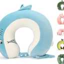 Niuniu Daddy Kids Travel Pillow for Airplane Road Trip Car Seat, Neck Chin Supporting, Stop Head from Falling Forward, Memory Foam with Cute Shark Animal Cover, Gift for Boy Girl - Shark Travel Pillow