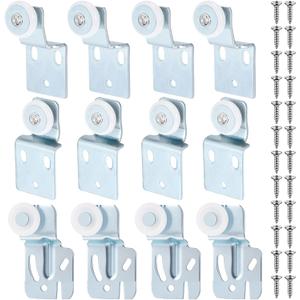 Blulu 12 Pcs Sliding Closet Door Roller Kit Wardrobe Door Rollers Replacement for Top Hung Bypass, 3/4" Wheel with 1/2" and 3/8" Offset, 7/8" Wheel with 1/2" Offset