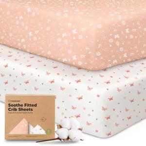 KeaBabies 2-Pack Organic Crib Sheets for Boys, Girls - 52x28 Fitted Crib Mattress Sheet Neutral, Breathable Jersey Cotton Cover for Baby Bed, Toddler Mattress, Soft & Cute Prints (Butterflies)