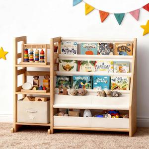 Kid Bookshelf and Toy Storage Organizer - White 3 Tier Wooden Kids Book Shelf for Kids Rooms, Toddler Bookshelf Baby Bookcase for Nursery Class Room, Play Room- Cream White