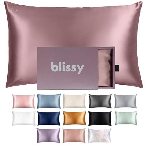 Blissy Silk Pillowcase - 100% Pure Mulberry Silk - 22 Momme 6A High-Grade Fibers - Silk Pillow Cover for Hair & Skin - Regular, Queen & King (Plum, Queen)