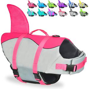 Fragralley Shark Dog Life Jacket, Adjustable Dog Life Vest with Shark Fin, Suit for Small Medium Large Dog Life Vest for Swimming and Boating, X-large, Pink-Shark