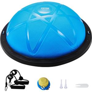 VEVOR Half Exercise Ball Trainer, 23/26 inch Balance Ball Trainer, 1500lbs Capacity Stability Ball, Yoga Ball with Resistance Bands & Foot Pump, Strength Fitness Ball for Home Gym Full Body Workout, 23" Particle Blue