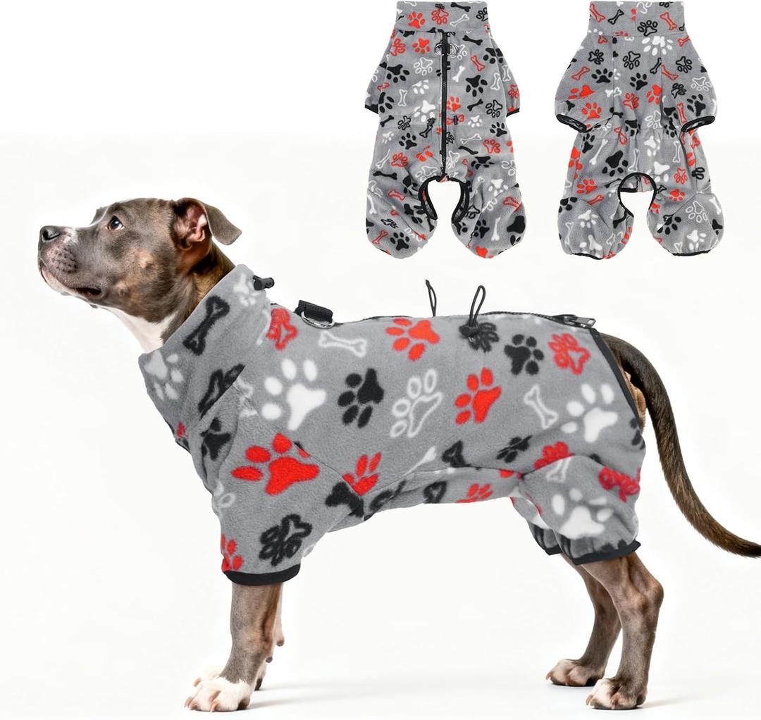 SCENEREAL Fleece Dog Coat Jacket for Small Medium Large Dogs, Soft Pullover Pajamas, Dog Sweater with Harness Built in, Cold Weather Pet Snowsuits Outfits Clothes for Puppis Boys Girls, Grey L (Large(Back Length 20.5"))