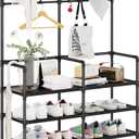 UDEAR 5Tier Coat and Shoe Rack, Entryway Coat Rack with 8 Hooks, Double Row Shoes Organizer for Living Room, Bedroom, Office, Black