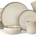 LIANYU Dinnerware Dish Set for 4, 16 Piece Ceramic Dinner Tableware Dishware, Stoneware Plates and Bowls Set for Home Restaurant, Microwave & Dishwasher Safe, Sandy Beige