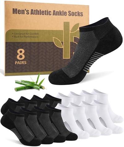 Ankle Socks for Men, Bamboo Socks Running Athletic Cushioned Moisture Wicking Low Cut Reinforced, 8 Pairs M