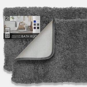 Clara Clark Bathroom Rugs, Ultra Soft Shaggy Bath Rugs - Bath Mats for Bathroom, Machine Wash, Non Slip Backing Rubber, 2 Piece Bathroom Rug Set, Gray (2 Piece Set, Charcoal Grey)
