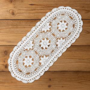 1 Pcs Oval Lace Table Runner Doilies for Furniture Cotton Crochet Lace Table Cloth Cover Dresser Scarves for Bedrooms Floral Tables Scarf Handmade Vintage Placemats (White, 12X24 Inch)
