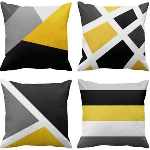 2 x Emvency Set of 4 Yellow Throw Pillow Covers Abstract Stripe Simple Geometric Acrylic Bold Modern Decorative Pillow Cases Home Decor Square 26x26 Inches Pillowcases