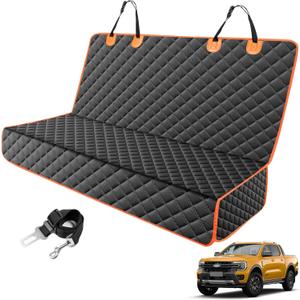 MIXJOY Truck Back Seat Cover for Dogs, Waterproof Pet Seat Covers for Trucks, Dog Cover for Truck Back Seat, Nonslip Pet Bench Seat Cover for Ford F150 F250 F350/Chevrolet Silverado/GMC/Ram (Black)