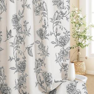 MitoVilla Black Farmhouse Shower Curtain Set, Cotton Floral Hummingbird Cottagecore Spring Shower Curtains for Bathroom, Modern Country Bathroom Décor, 72" W x 72" L