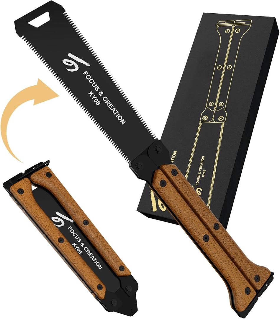 8 Inch Hand Saw, Folding Saw with Double Edges of 13/ 14 TPI, Sk5 Blade Woodworking Tools, Flush Cutters for Hard & Soft Wood, Carpenter Tools for Men/ Women Gifts, DIY, KY08